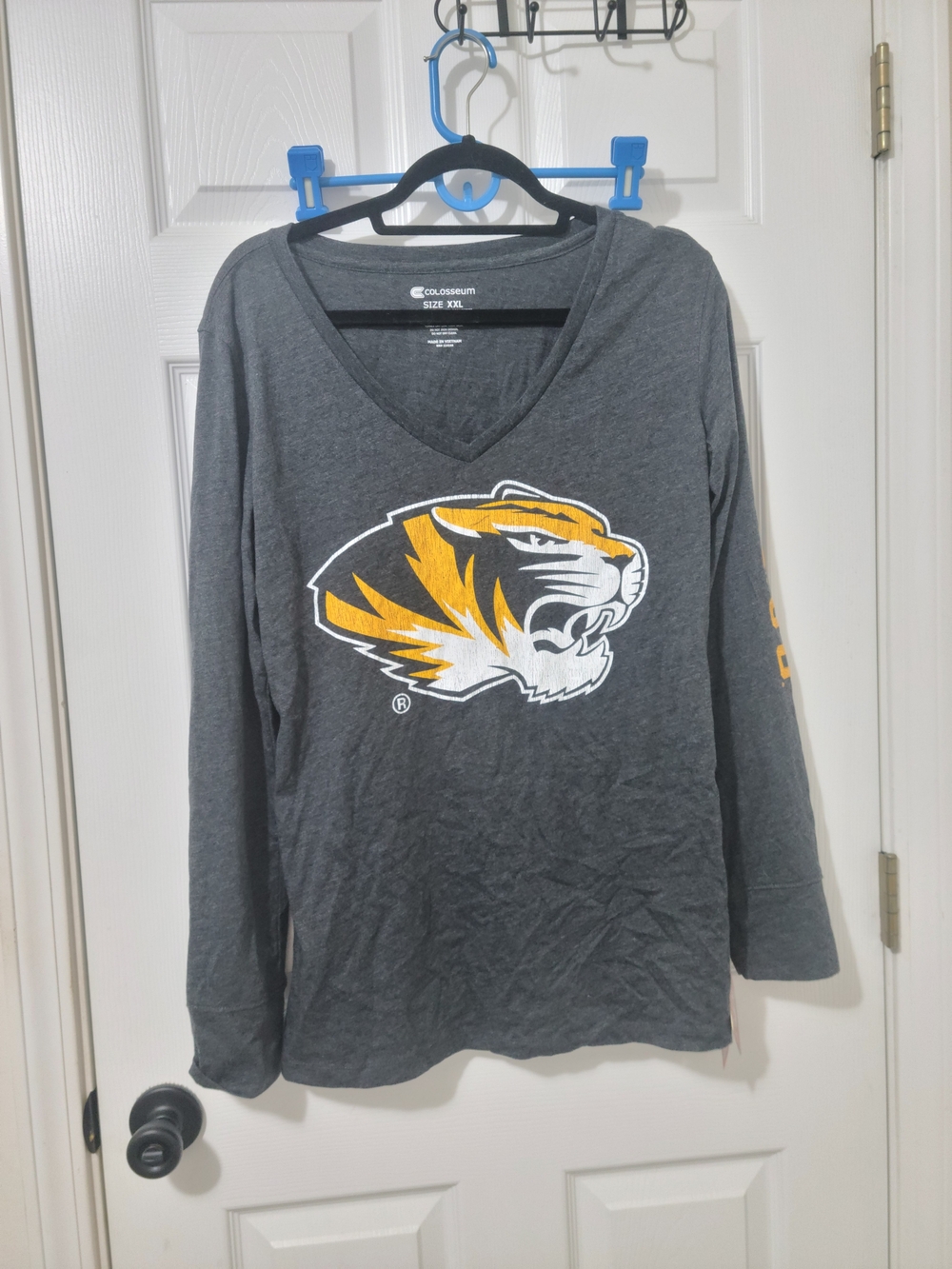 Fanatics Women's Gray Long Sleeve V-Neck with Tiger Logo